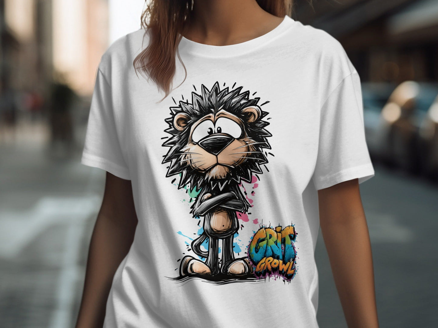 RMA APPAREL Cartoon Lion Sizes S to 5XL Unisex T-Shirt - Grit & Growl White T-Shirts - RMA APPAREL - Roclla Media Apparel Store