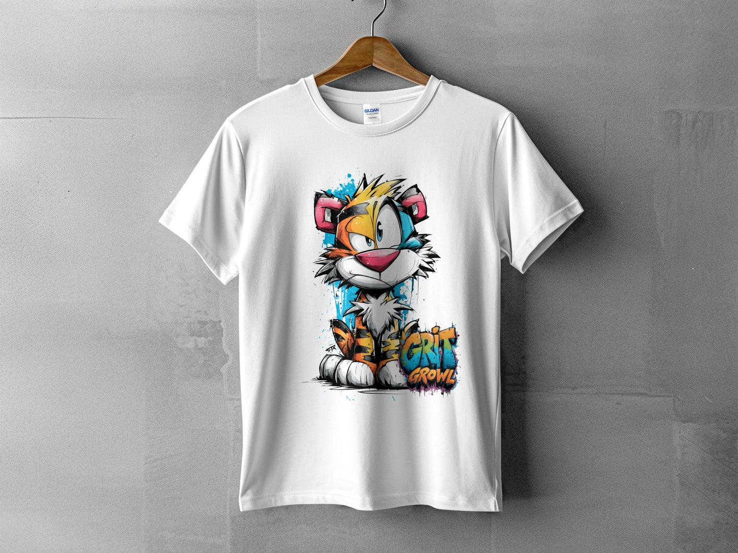 RMA APPAREL Cartoon Tiger With Colourful Mens Womens T-Shirt - Grit & Growl White T-Shirts - RMA APPAREL - Roclla Media Apparel Store