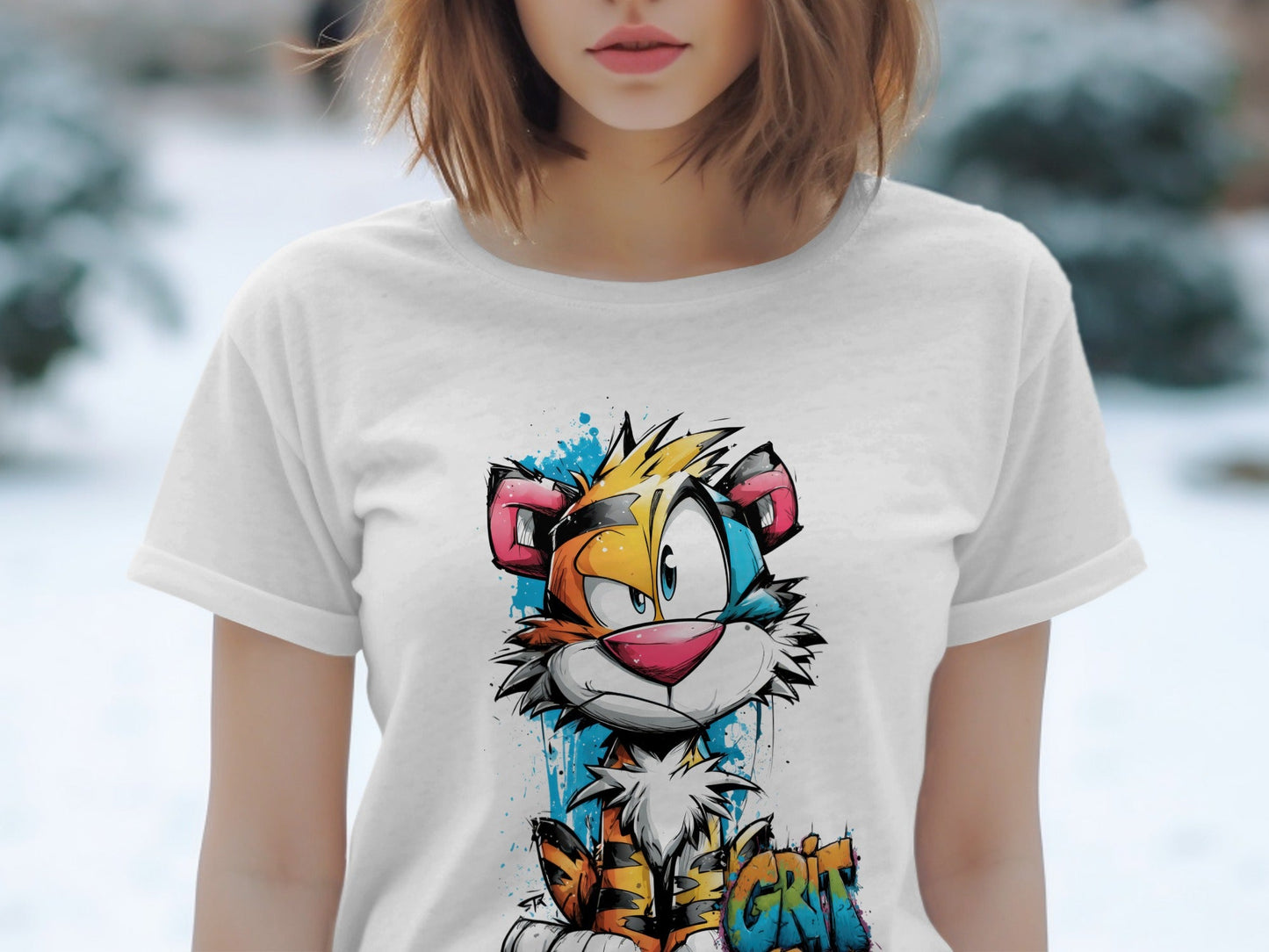 RMA APPAREL Cartoon Tiger With Colourful Mens Womens T-Shirt - Grit & Growl White T-Shirts - RMA APPAREL - Roclla Media Apparel Store