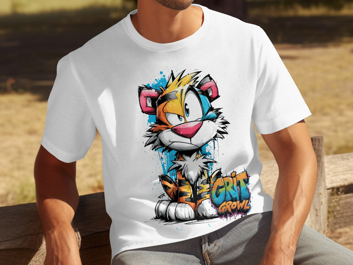 RMA APPAREL Cartoon Tiger With Colourful Mens Womens T-Shirt - Grit & Growl White T-Shirts - RMA APPAREL - Roclla Media Apparel Store