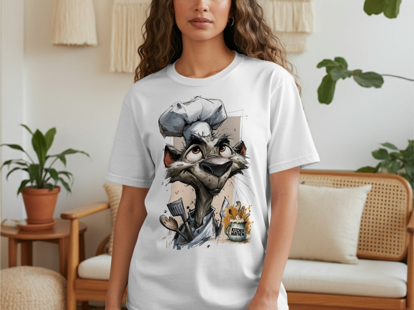 RMA APPAREL Chef Hyena Kitchen Mayhem Unisex T-Shirt - Kitchen Mayhem White T-Shirt - RMA APPAREL - Roclla Media Apparel Store