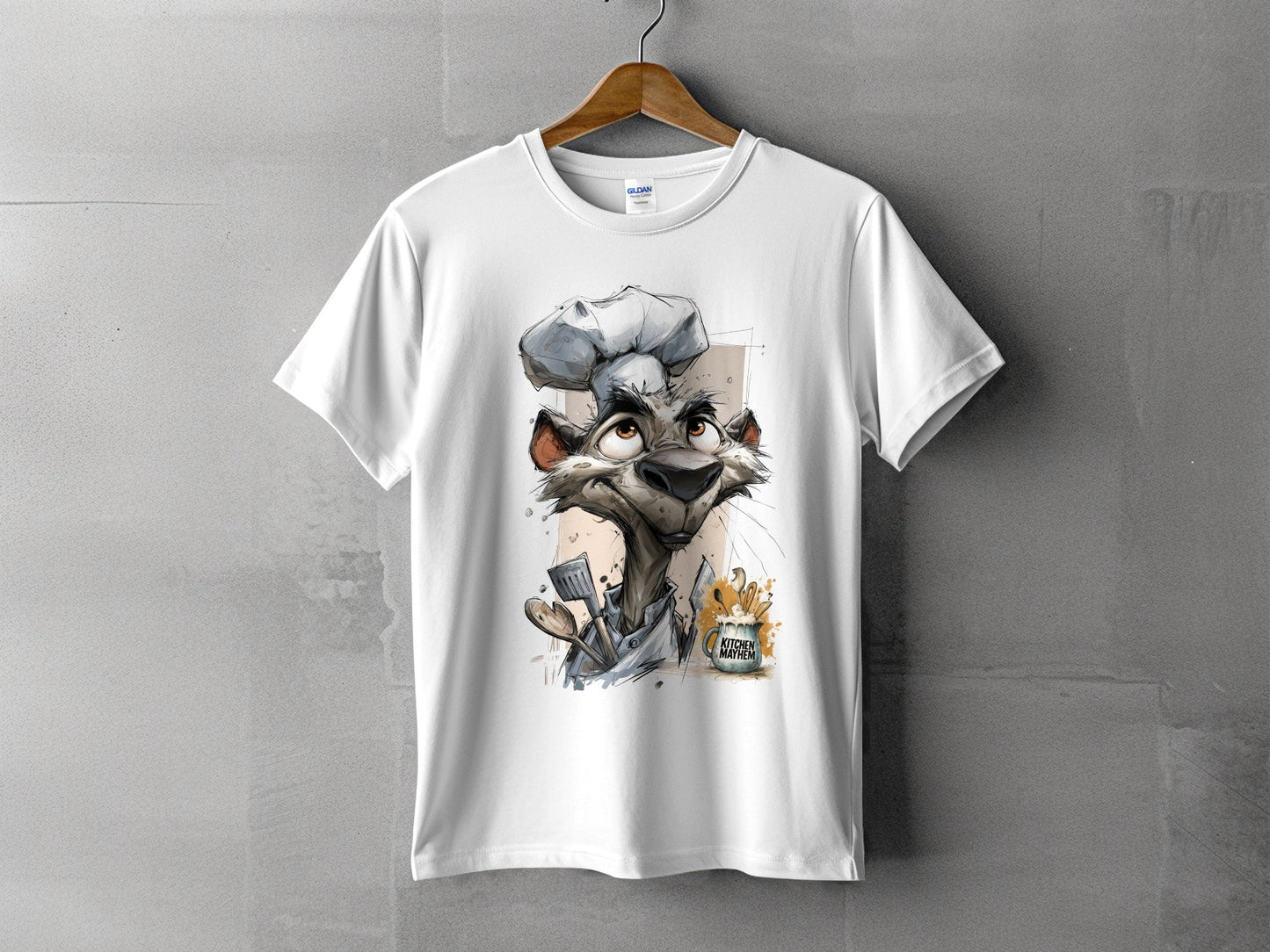 RMA APPAREL Chef Hyena Kitchen Mayhem Unisex T-Shirt - Kitchen Mayhem White T-Shirt - RMA APPAREL - Roclla Media Apparel Store