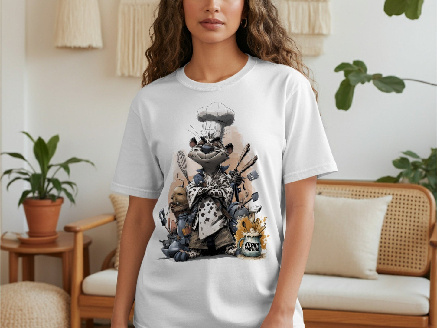 RMA APPAREL Chef Leopard Kitchen Mayhem Unisex T-Shirt Sizes S - 5XL - Kitchen Mayhem White T-Shirt - RMA APPAREL - Roclla Media Apparel Store