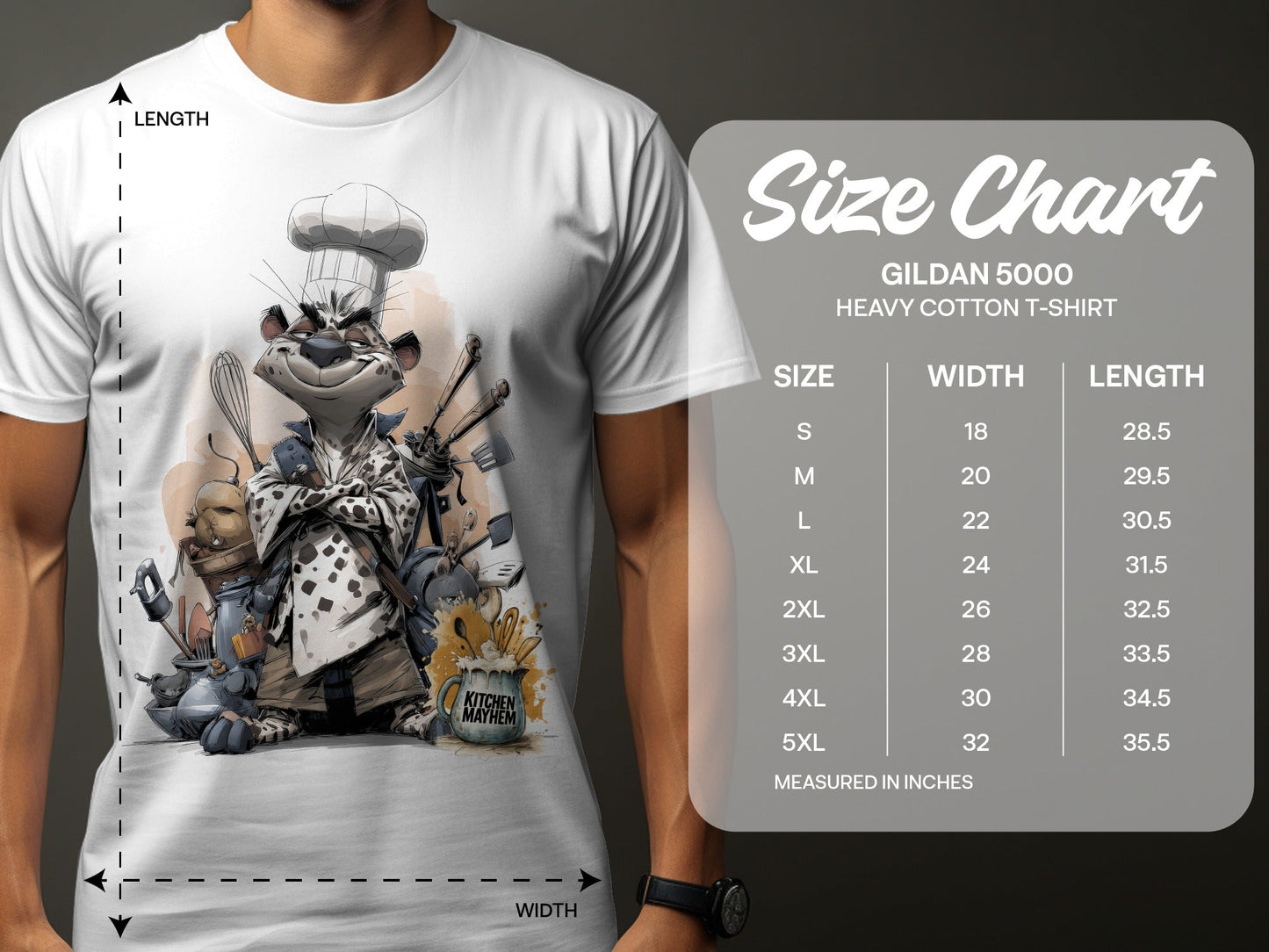 RMA APPAREL Chef Leopard Kitchen Mayhem Unisex T-Shirt Sizes S - 5XL - Kitchen Mayhem White T-Shirt - RMA APPAREL - Roclla Media Apparel Store