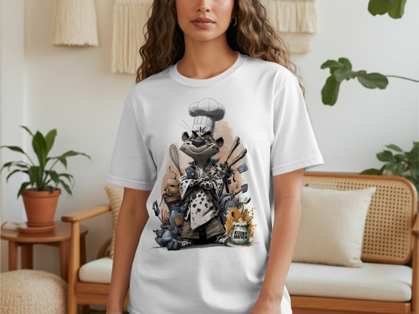 RMA APPAREL Chef Leopard Kitchen Mayhem Unisex T-Shirt Sizes S - 5XL - Kitchen Mayhem White T-Shirt - RMA APPAREL - Roclla Media Apparel Store