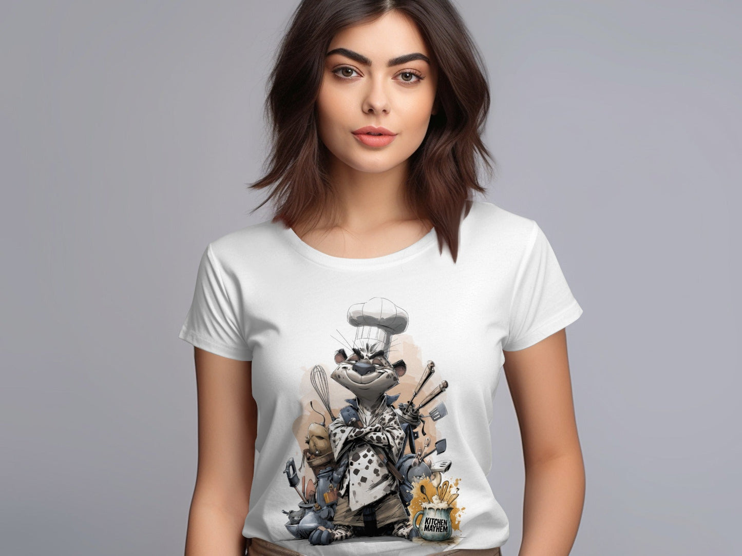 RMA APPAREL Chef Leopard Kitchen Mayhem Unisex T-Shirt Sizes S - 5XL - Kitchen Mayhem White T-Shirt - RMA APPAREL - Roclla Media Apparel Store