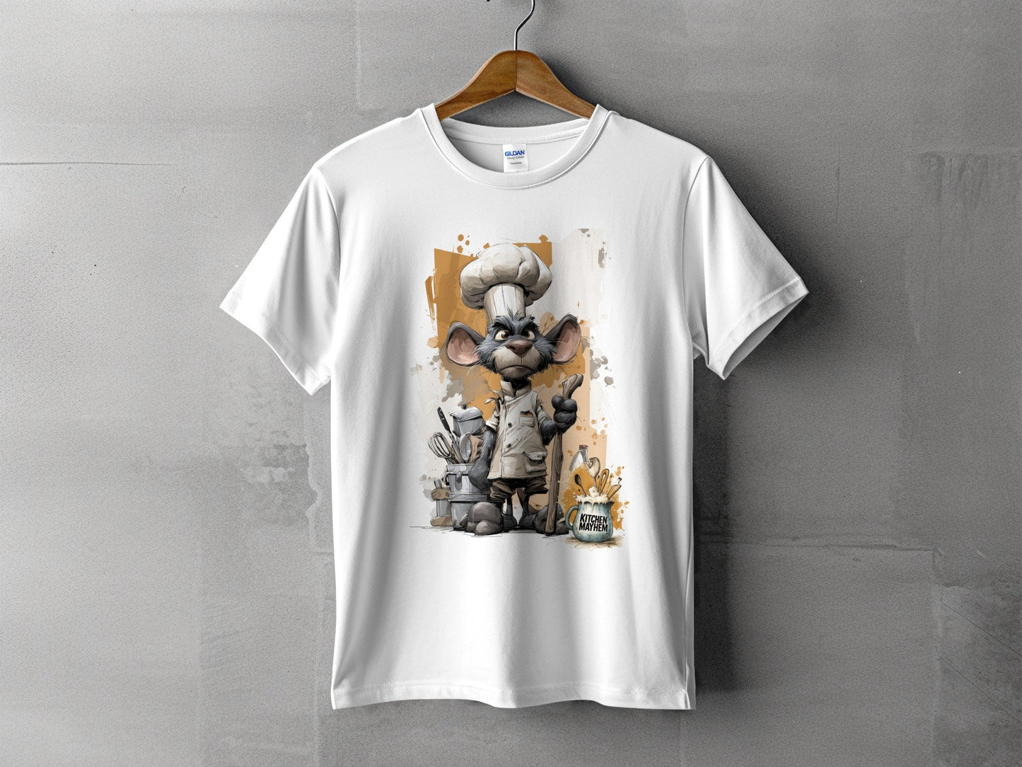 RMA APPAREL Chef Mouse Kitchen Mayhem Unisex T-Shirt Sizes S to 5XL - Kitchen Mayhem White T-Shirt - RMA APPAREL - Roclla Media Apparel Store