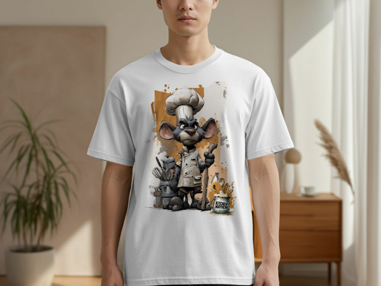 RMA APPAREL Chef Mouse Kitchen Mayhem Unisex T-Shirt Sizes S to 5XL - Kitchen Mayhem White T-Shirt - RMA APPAREL - Roclla Media Apparel Store
