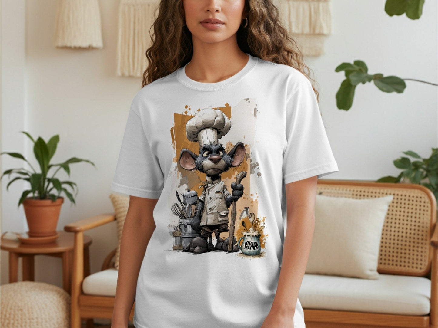 RMA APPAREL Chef Mouse Kitchen Mayhem Unisex T-Shirt Sizes S to 5XL - Kitchen Mayhem White T-Shirt - RMA APPAREL - Roclla Media Apparel Store