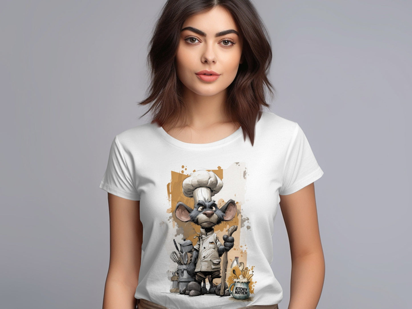 RMA APPAREL Chef Mouse Kitchen Mayhem Unisex T-Shirt Sizes S to 5XL - Kitchen Mayhem White T-Shirt - RMA APPAREL - Roclla Media Apparel Store