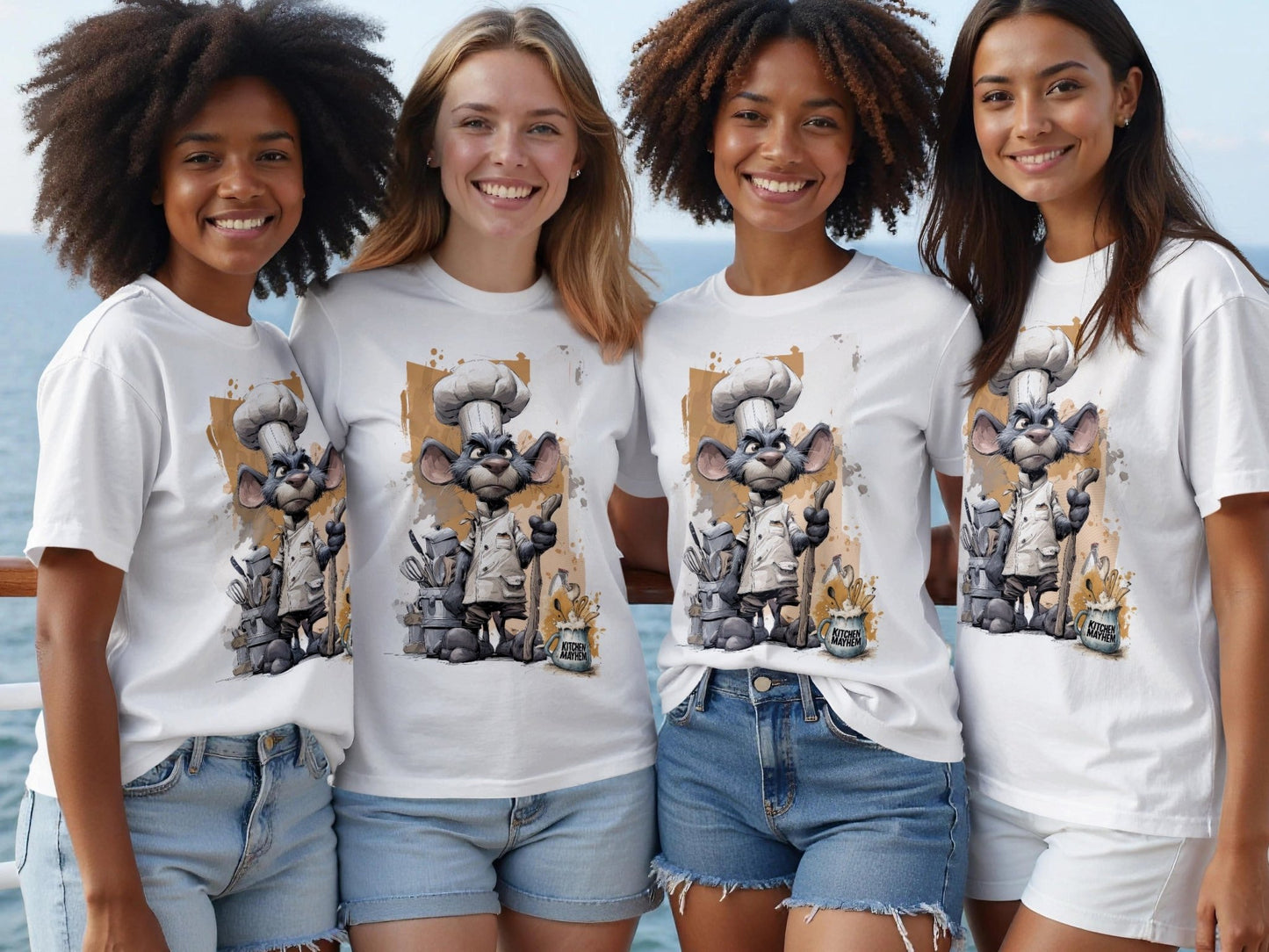 RMA APPAREL Chef Mouse Kitchen Mayhem Unisex T-Shirt Sizes S to 5XL - Kitchen Mayhem White T-Shirt - RMA APPAREL - Roclla Media Apparel Store