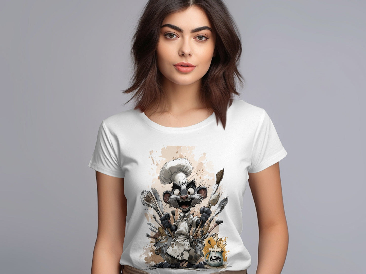RMA APPAREL Chef Otter in Kitchen Mayhem Sizes S to 5XL T-Shirt - Kitchen Mayhem White T-Shirt - RMA APPAREL - Roclla Media Apparel Store