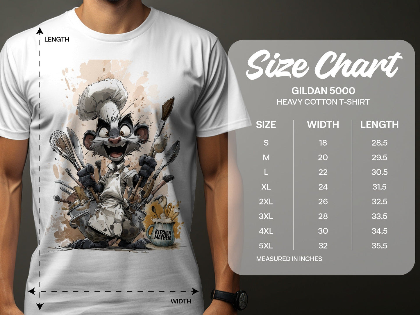 RMA APPAREL Chef Otter in Kitchen Mayhem Sizes S to 5XL T-Shirt - Kitchen Mayhem White T-Shirt - RMA APPAREL - Roclla Media Apparel Store