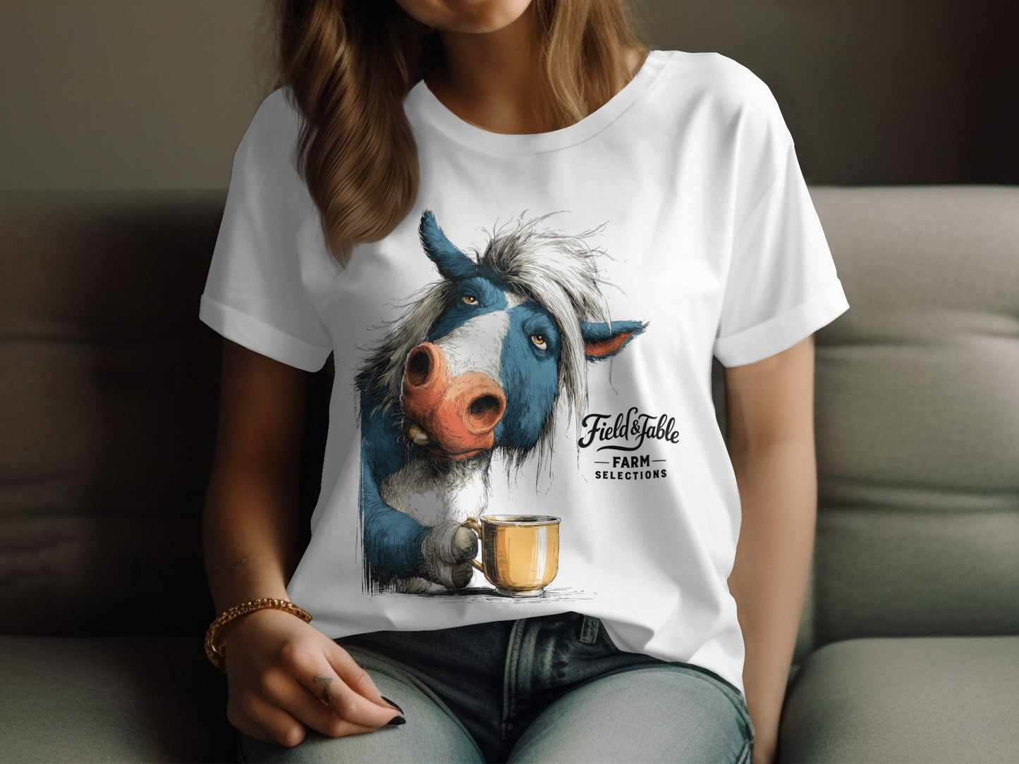 RMA APPAREL Coffee Cow Animal Unisex T-Shirt Sizes S to 5XL T-Shirt - Field&Fable White T-Shirt - RMA APPAREL - Roclla Media Apparel Store