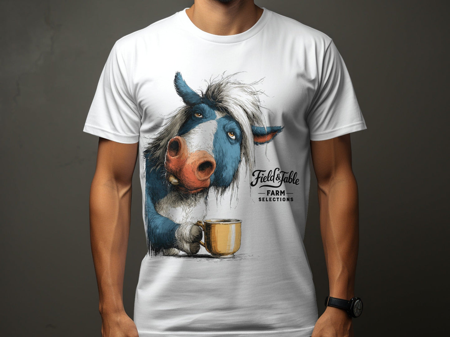 RMA APPAREL Coffee Cow Animal Unisex T-Shirt Sizes S to 5XL T-Shirt - Field&Fable White T-Shirt - RMA APPAREL - Roclla Media Apparel Store
