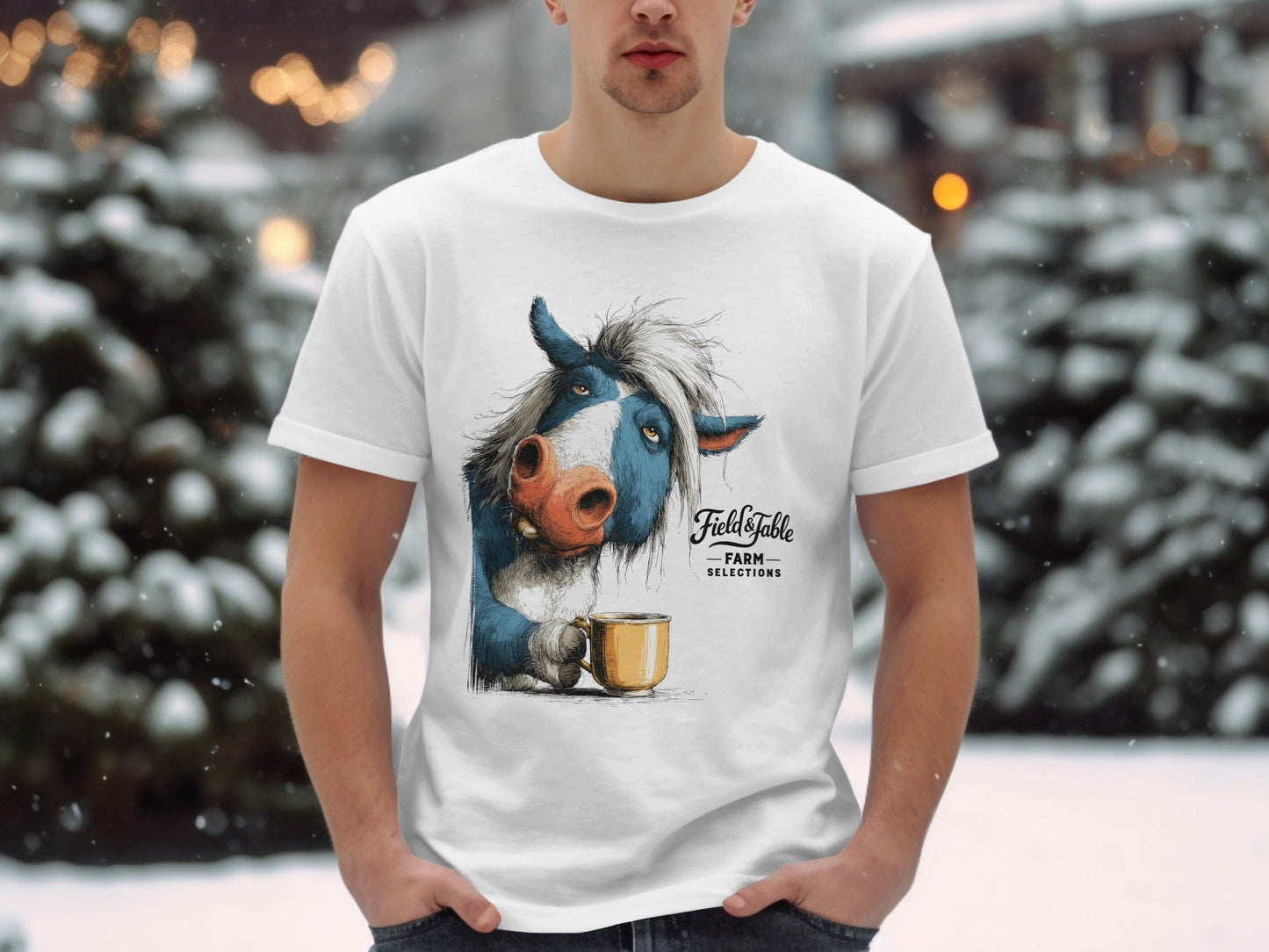 RMA APPAREL Coffee Cow Animal Unisex T-Shirt Sizes S to 5XL T-Shirt - Field&Fable White T-Shirt - RMA APPAREL - Roclla Media Apparel Store