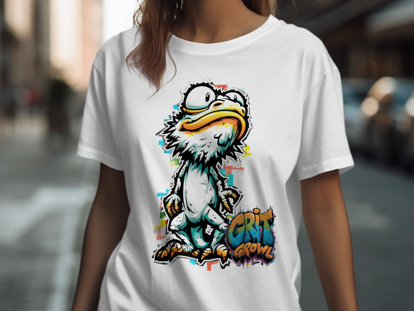 RMA APPAREL Colourful Duck Wildlife Mens Unisex T-Shirt - Grit & Growl White T-Shirts - RMA APPAREL - Roclla Media Apparel Store