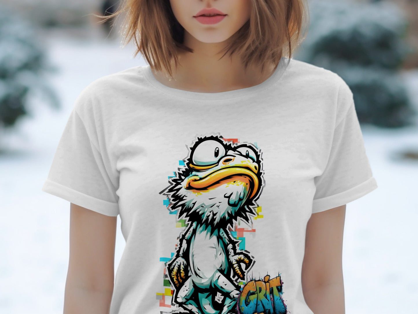 RMA APPAREL Colourful Duck Wildlife Mens Unisex T-Shirt - Grit & Growl White T-Shirts - RMA APPAREL - Roclla Media Apparel Store