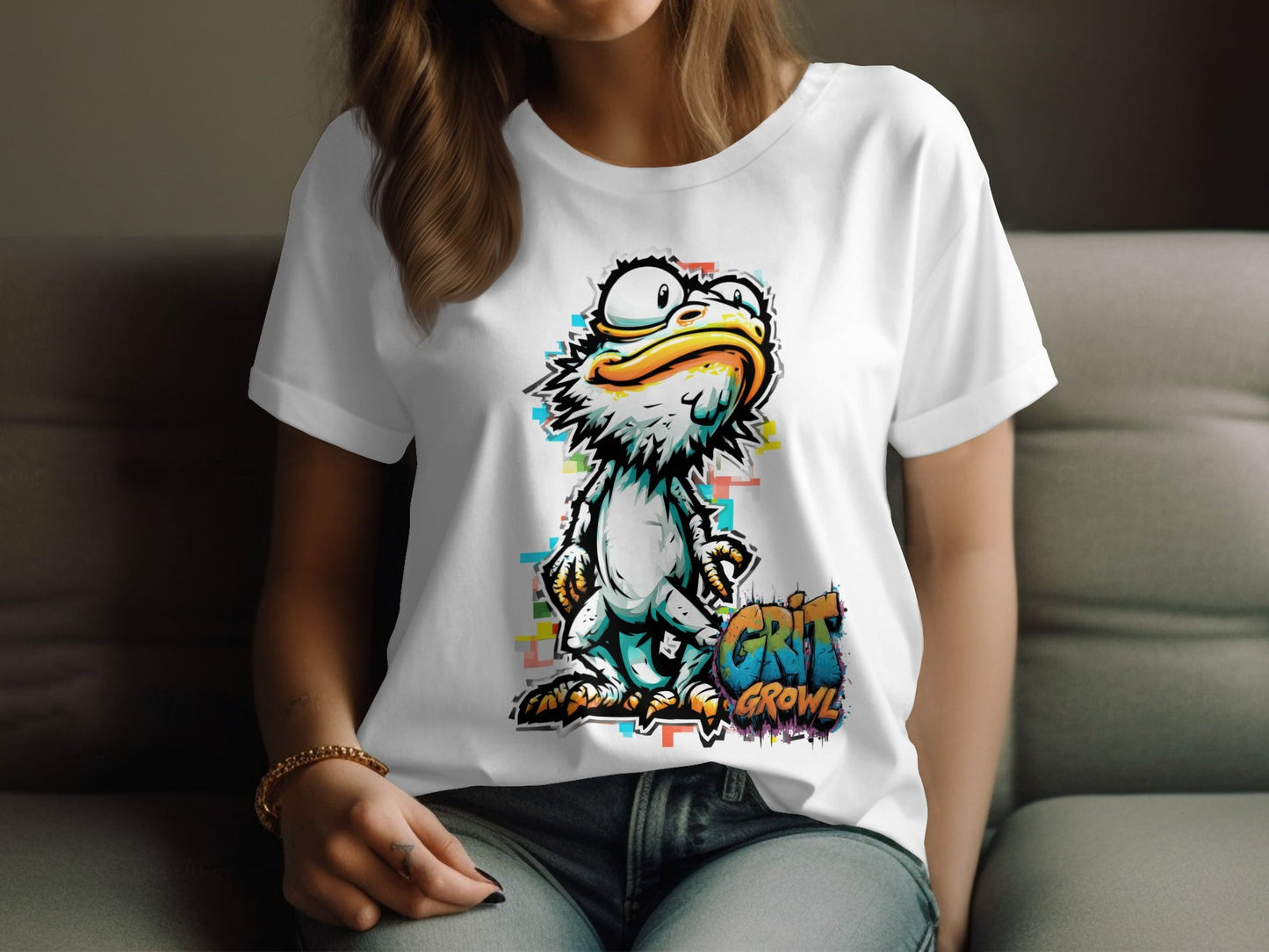 RMA APPAREL Colourful Duck Wildlife Mens Unisex T-Shirt - Grit & Growl White T-Shirts - RMA APPAREL - Roclla Media Apparel Store