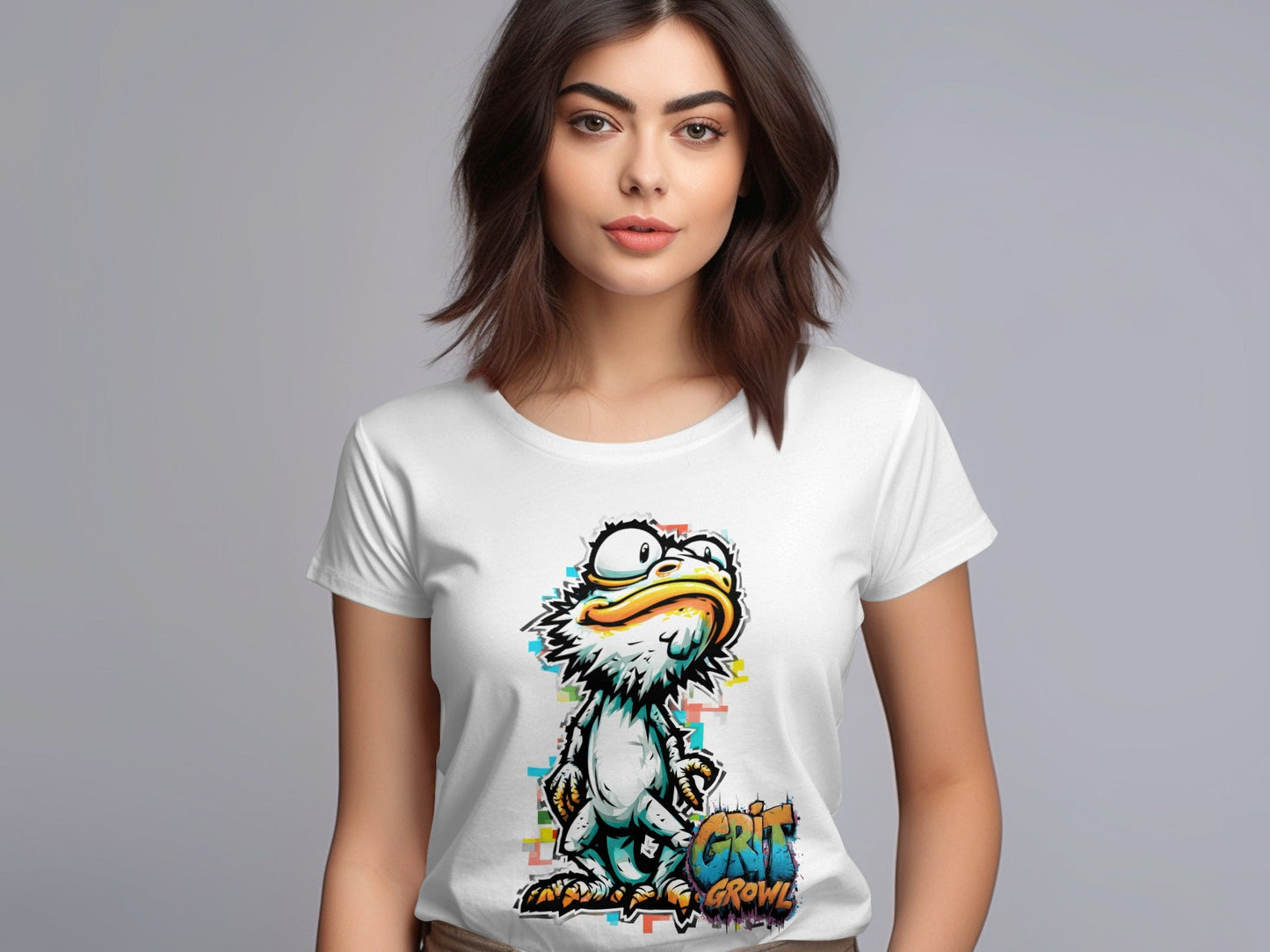 RMA APPAREL Colourful Duck Wildlife Mens Unisex T-Shirt - Grit & Growl White T-Shirts - RMA APPAREL - Roclla Media Apparel Store
