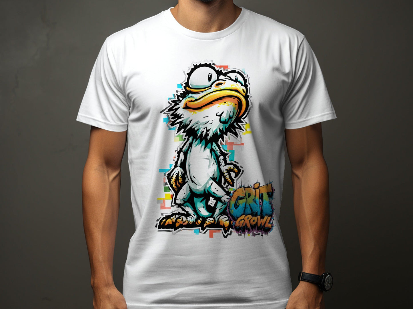 RMA APPAREL Colourful Duck Wildlife Mens Unisex T-Shirt - Grit & Growl White T-Shirts - RMA APPAREL - Roclla Media Apparel Store
