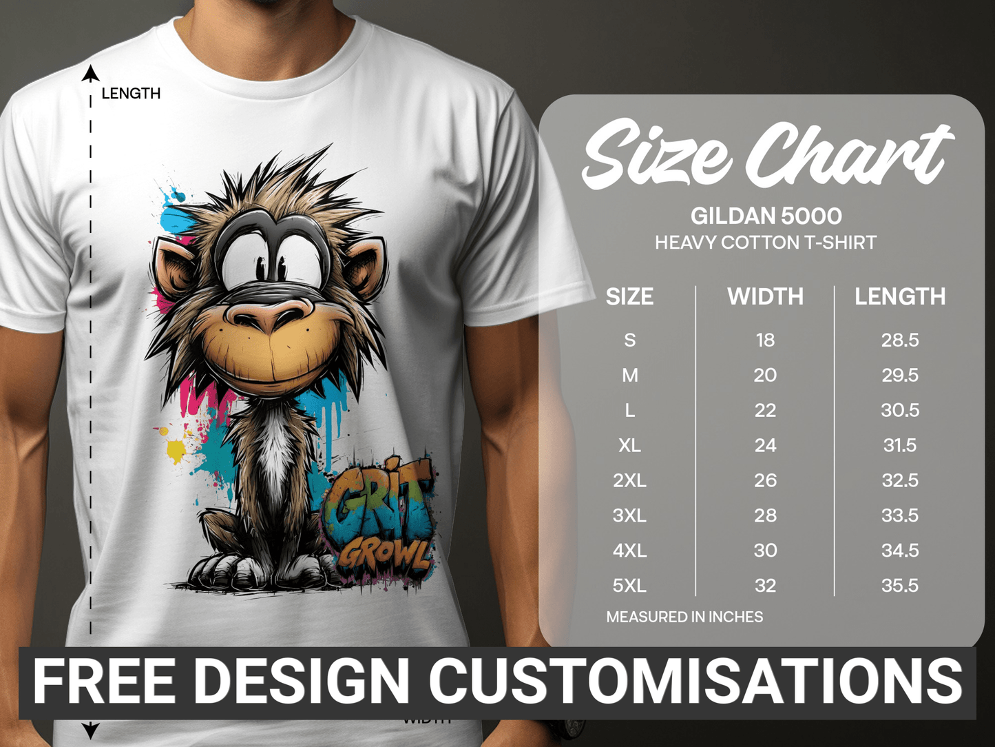 RMA APPAREL Colourful Monkey Unisex T-Shirt Sizes S to 5XL T-Shirt - Grit & Growl White T-Shirts - RMA APPAREL - Roclla Media Apparel Store