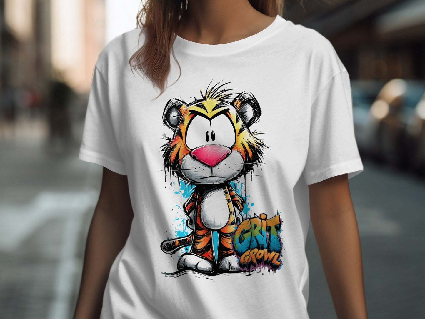 RMA APPAREL Colourful Tiger Wildlife Unisex T-Shirt Sizes S - 5XL - Grit & Growl White T-Shirts - RMA APPAREL - Roclla Media Apparel Store