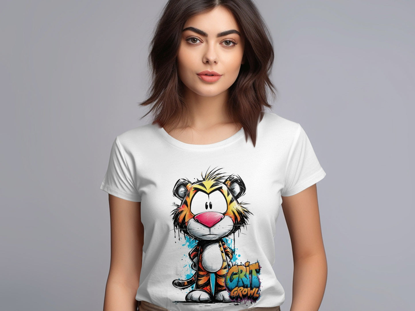 RMA APPAREL Colourful Tiger Wildlife Unisex T-Shirt Sizes S - 5XL - Grit & Growl White T-Shirts - RMA APPAREL - Roclla Media Apparel Store