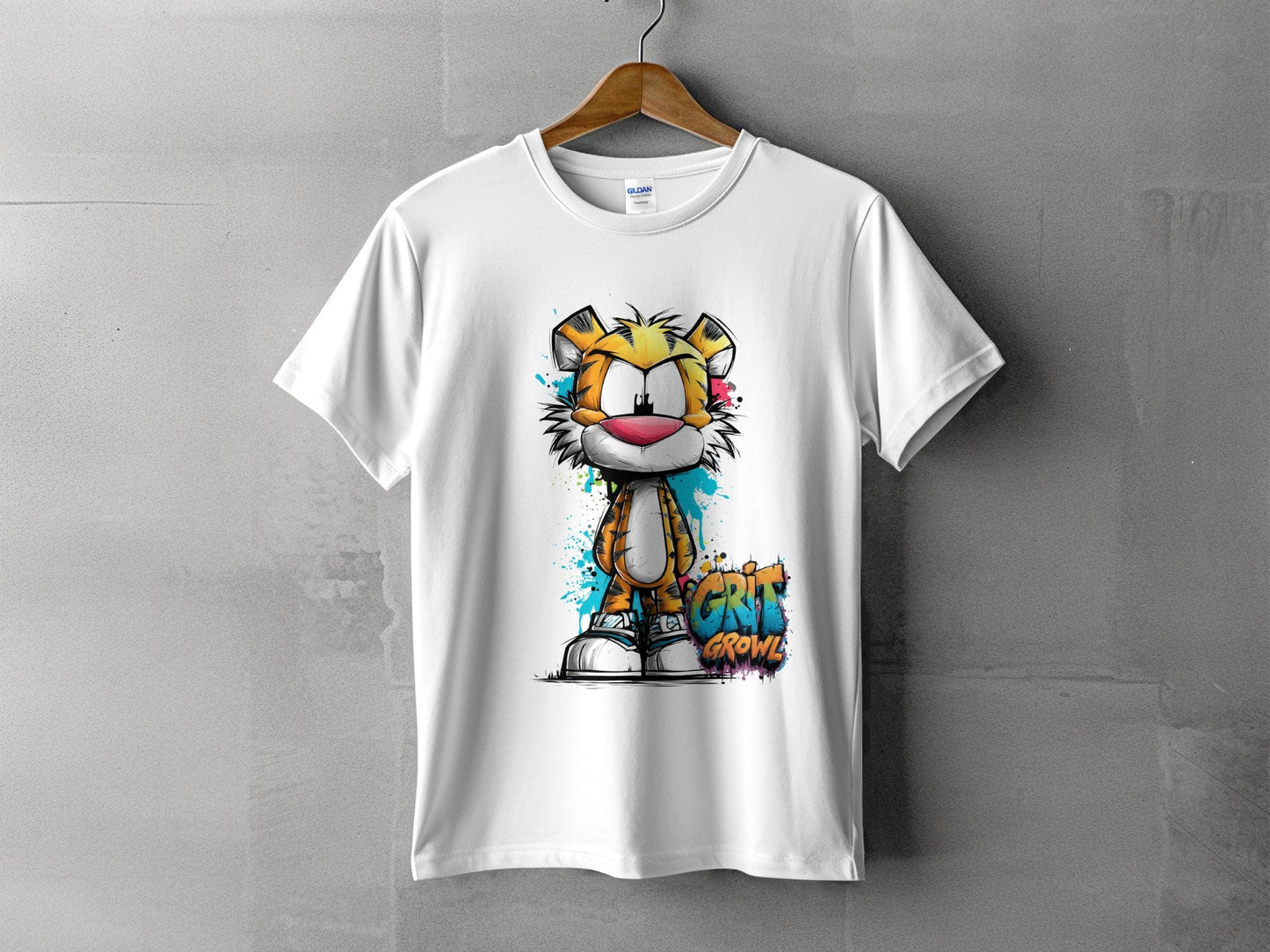 RMA APPAREL Cool Cartoon Tiger Graphic Unisex T-Shirt Sizes S - 5XL - Grit & Growl White T-Shirts - RMA APPAREL - Roclla Media Apparel Store