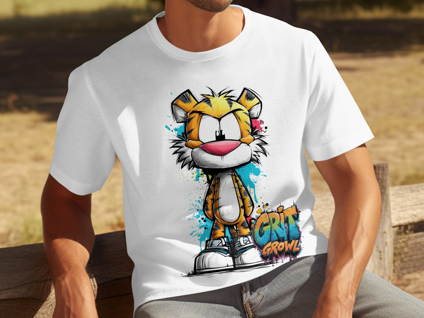 RMA APPAREL Cool Cartoon Tiger Graphic Unisex T-Shirt Sizes S - 5XL - Grit & Growl White T-Shirts - RMA APPAREL - Roclla Media Apparel Store