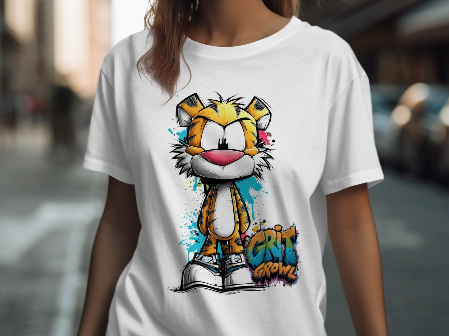 RMA APPAREL Cool Cartoon Tiger Graphic Unisex T-Shirt Sizes S - 5XL - Grit & Growl White T-Shirts - RMA APPAREL - Roclla Media Apparel Store