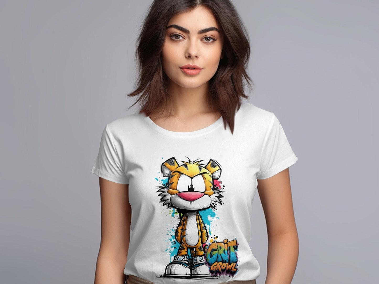 RMA APPAREL Cool Cartoon Tiger Graphic Unisex T-Shirt Sizes S - 5XL - Grit & Growl White T-Shirts - RMA APPAREL - Roclla Media Apparel Store