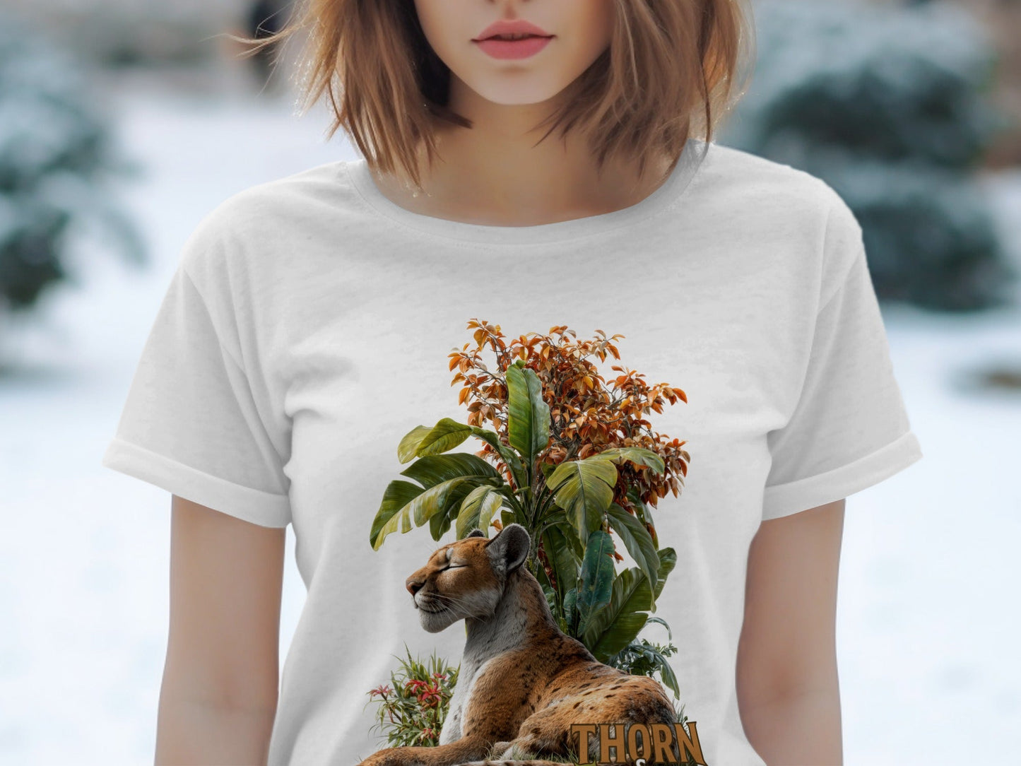 RMA APPAREL Cougar In Nature Scene Unisex Sizes S - 5XL T-Shirt - Thorn & Claw White T-Shirts - RMA APPAREL - Roclla Media Apparel Store