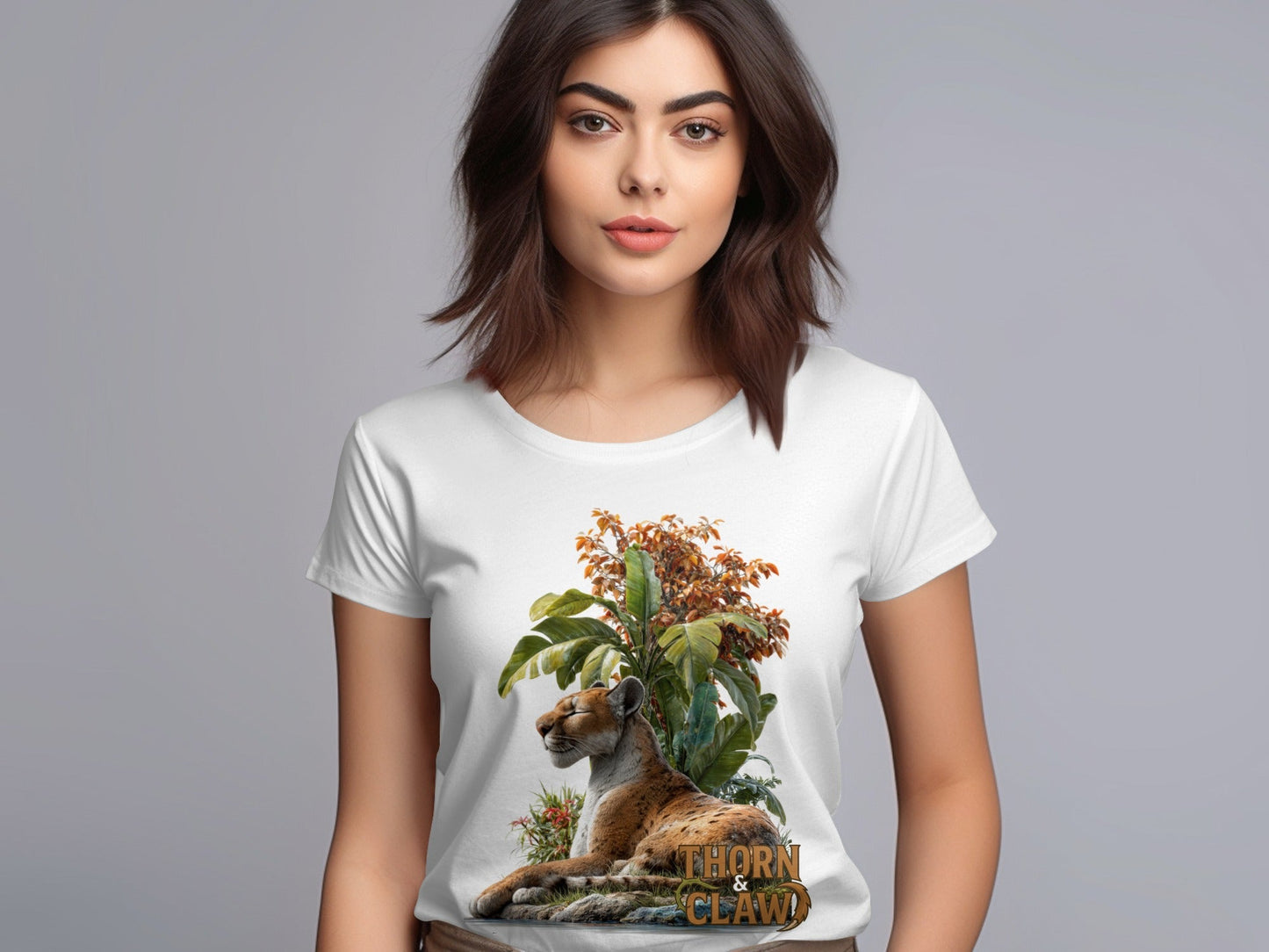 RMA APPAREL Cougar In Nature Scene Unisex Sizes S - 5XL T-Shirt - Thorn & Claw White T-Shirts - RMA APPAREL - Roclla Media Apparel Store