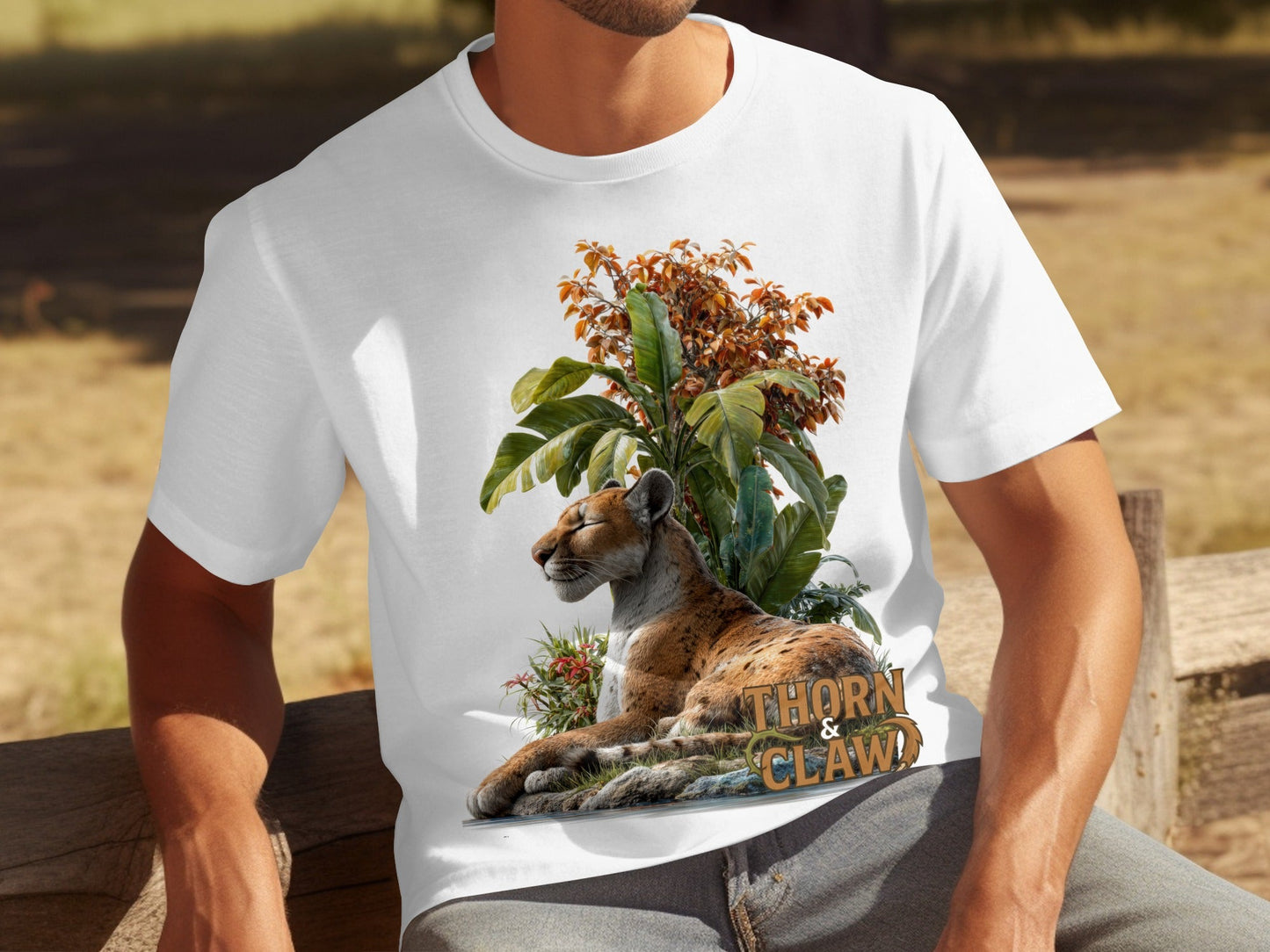 RMA APPAREL Cougar In Nature Scene Unisex Sizes S - 5XL T-Shirt - Thorn & Claw White T-Shirts - RMA APPAREL - Roclla Media Apparel Store