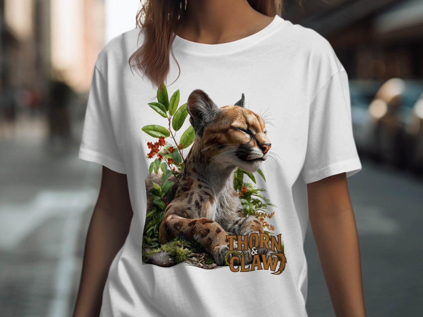 RMA APPAREL Cougar in Nature Unisex T-Shirt Sizes S to 5XL T-Shirt - Thorn & Claw White T-Shirts - RMA APPAREL - Roclla Media Apparel Store