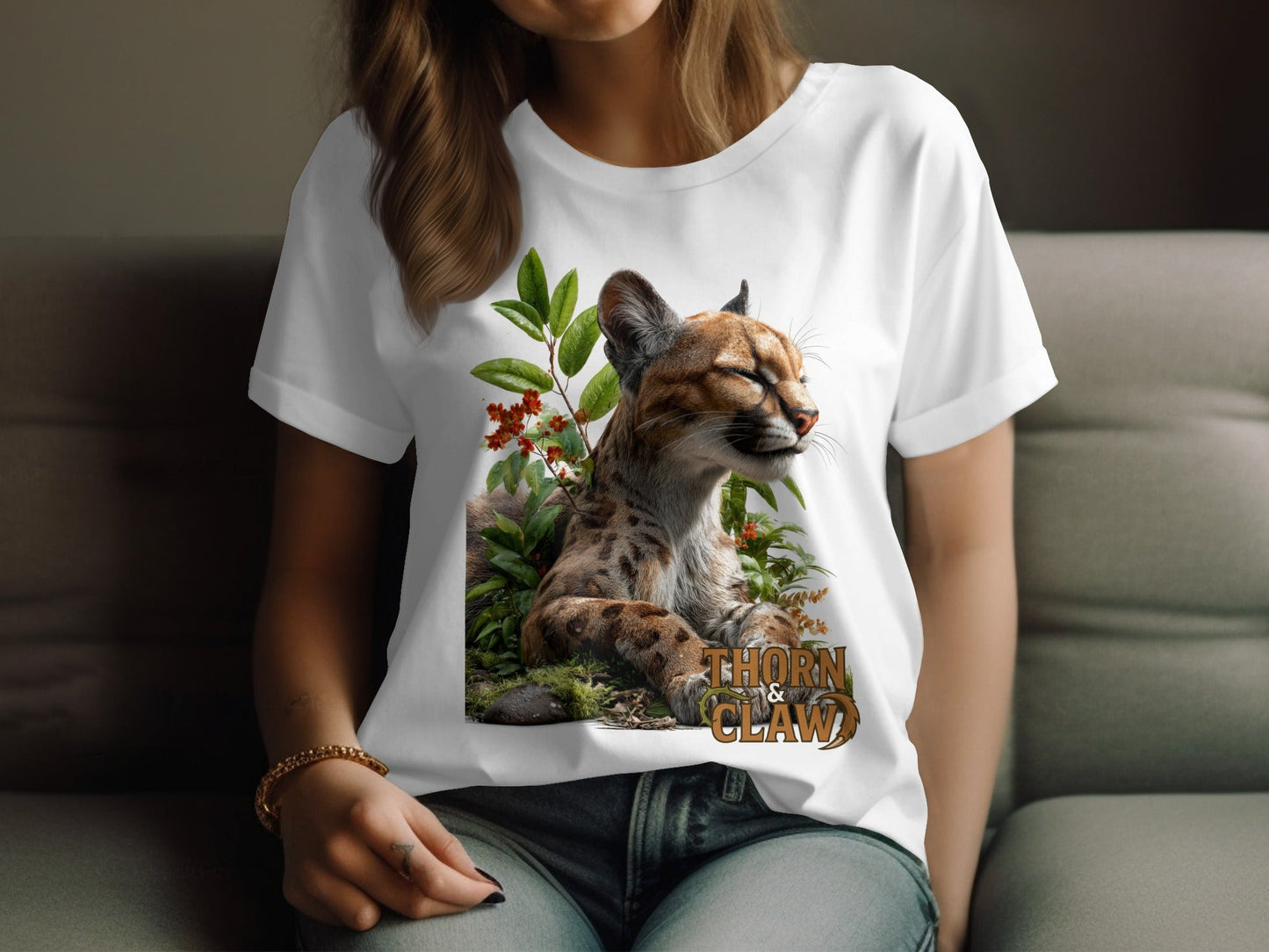 RMA APPAREL Cougar in Nature Unisex T-Shirt Sizes S to 5XL T-Shirt - Thorn & Claw White T-Shirts - RMA APPAREL - Roclla Media Apparel Store