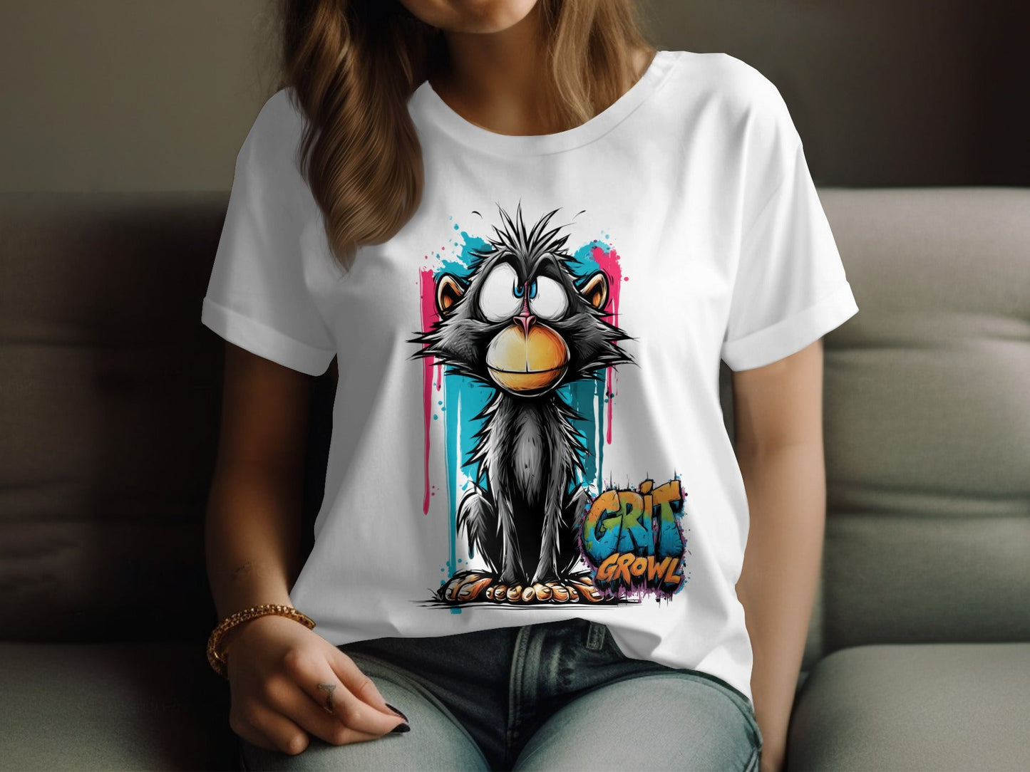 RMA APPAREL Cute Monkey With Colourful Graphic Unisex T-Shirt - Grit & Growl White T-Shirts - RMA APPAREL - Roclla Media Apparel Store