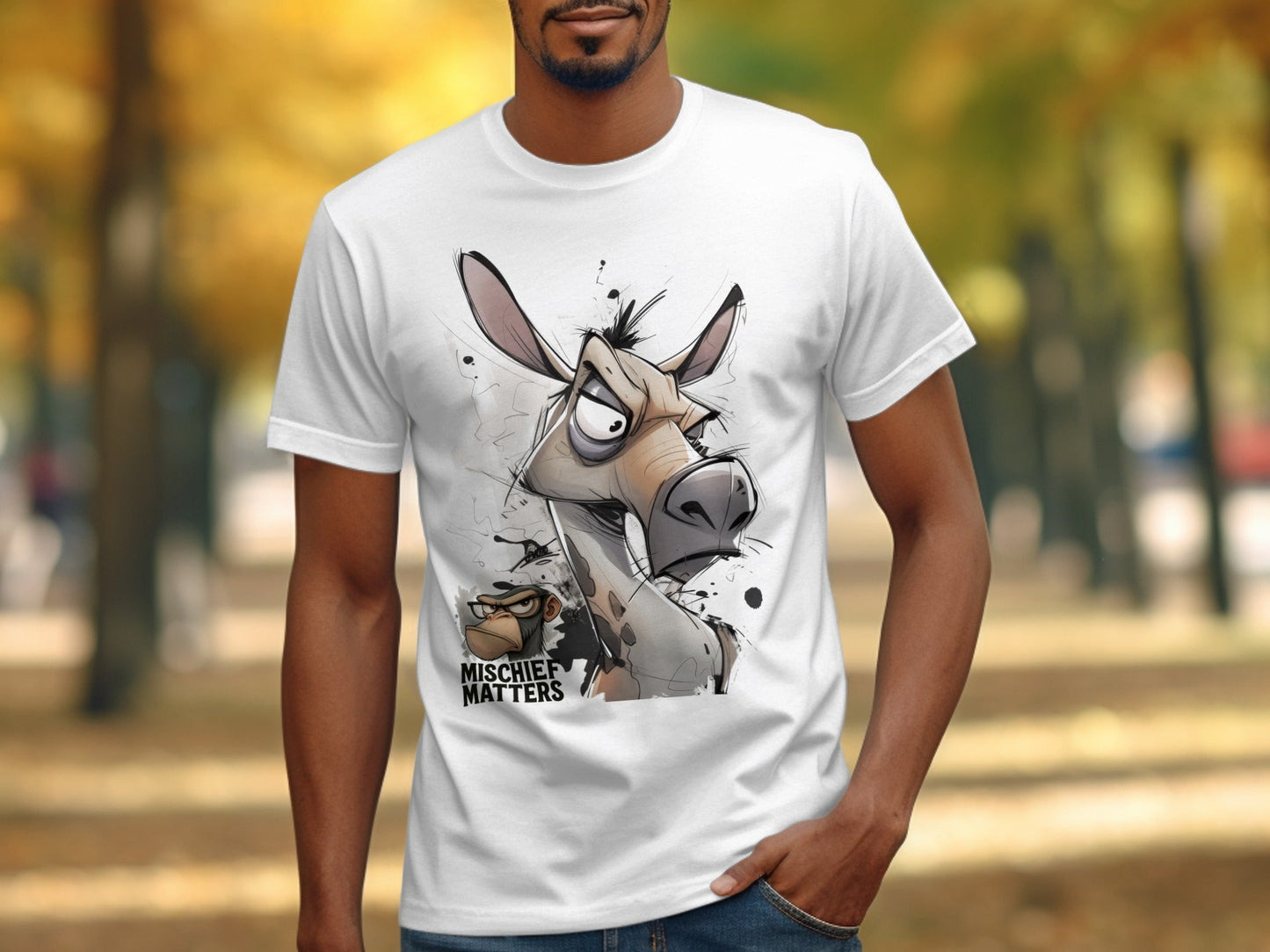 RMA APPAREL Donkey and Monkey T-Shirt, Funny Animal Tee, Sizes S - 5XL - Mischief Matters White T-shirt - RMA APPAREL - Roclla Media Apparel Store