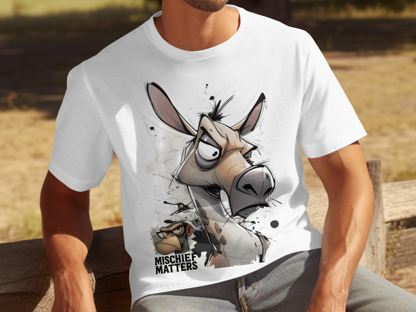RMA APPAREL Donkey and Monkey T-Shirt, Funny Animal Tee, Sizes S - 5XL - Mischief Matters White T-shirt - RMA APPAREL - Roclla Media Apparel Store