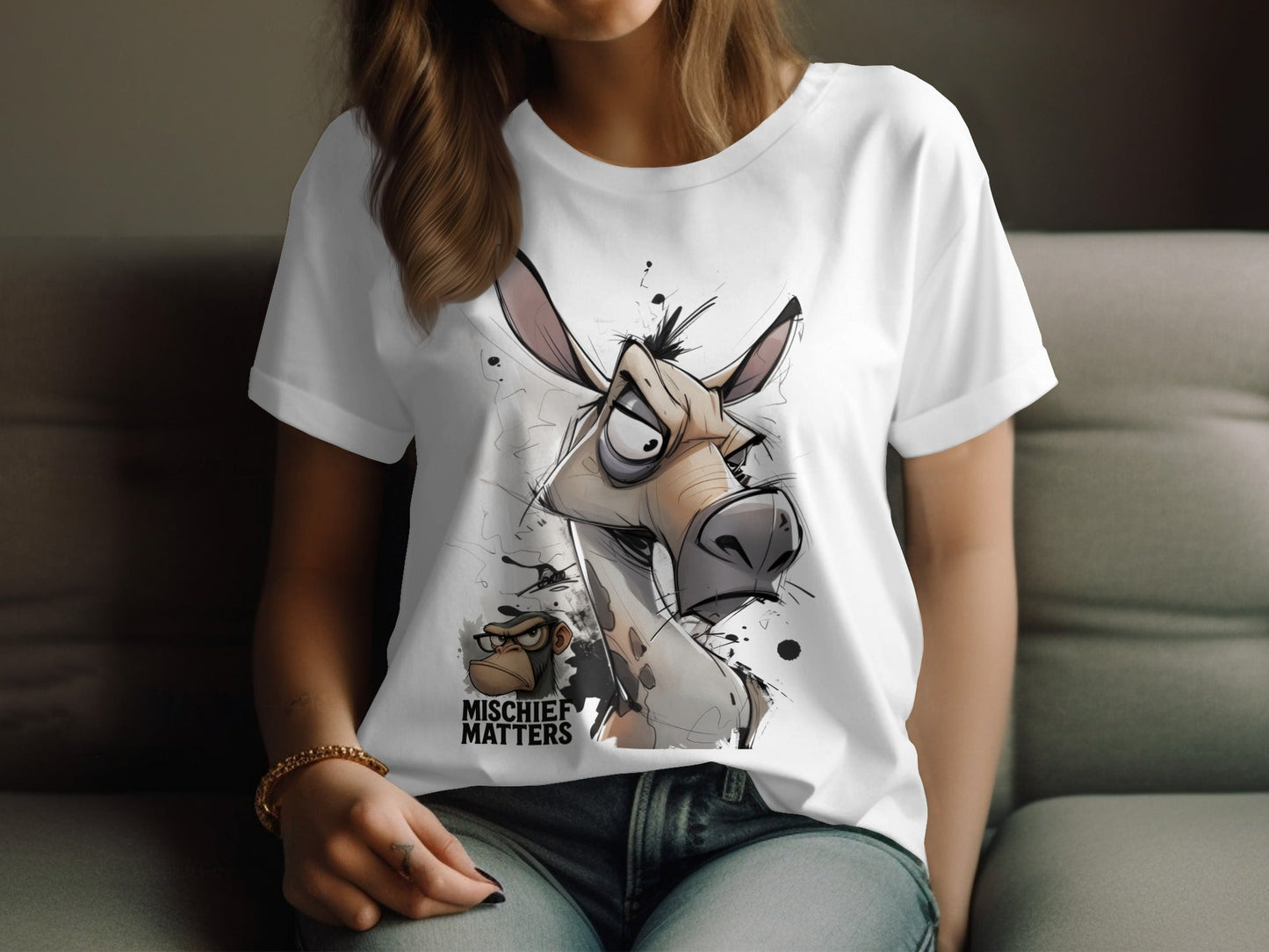 RMA APPAREL Donkey and Monkey T-Shirt, Funny Animal Tee, Sizes S - 5XL - Mischief Matters White T-shirt - RMA APPAREL - Roclla Media Apparel Store