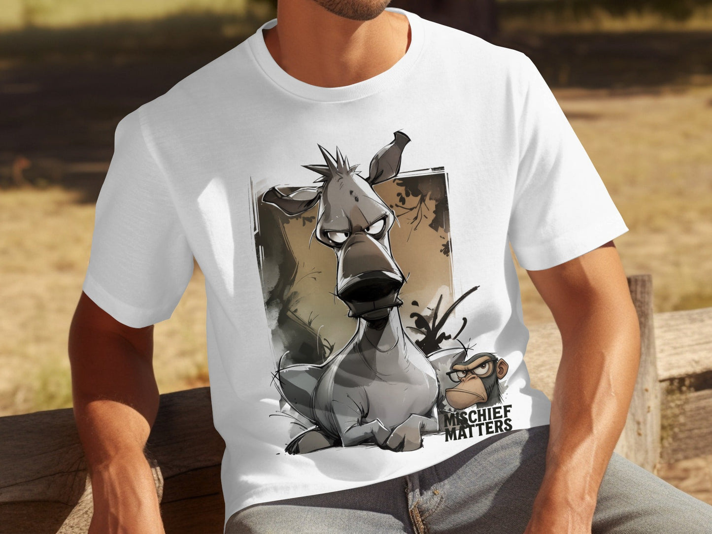 RMA APPAREL Donkey Cartoon T-Shirt, Unisex T-shirt S - 5XL, Animal Tee - Mischief Matters White T-shirt - RMA APPAREL - Roclla Media Apparel Store
