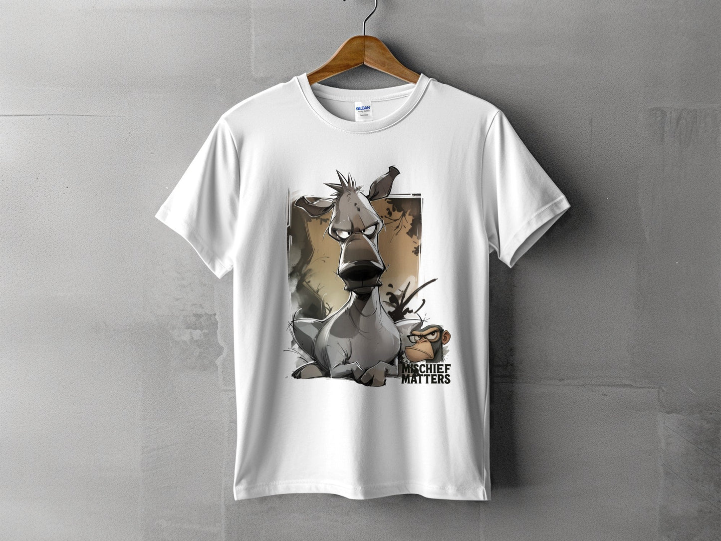 RMA APPAREL Donkey Cartoon T-Shirt, Unisex T-shirt S - 5XL, Animal Tee - Mischief Matters White T-shirt - RMA APPAREL - Roclla Media Apparel Store