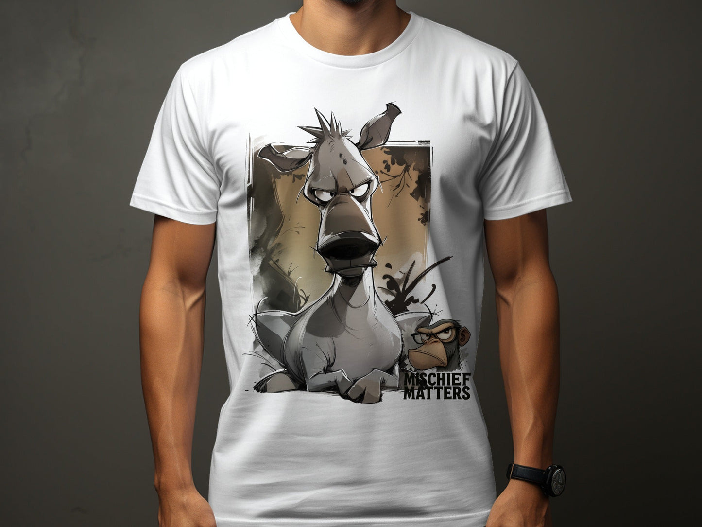 RMA APPAREL Donkey Cartoon T-Shirt, Unisex T-shirt S - 5XL, Animal Tee - Mischief Matters White T-shirt - RMA APPAREL - Roclla Media Apparel Store