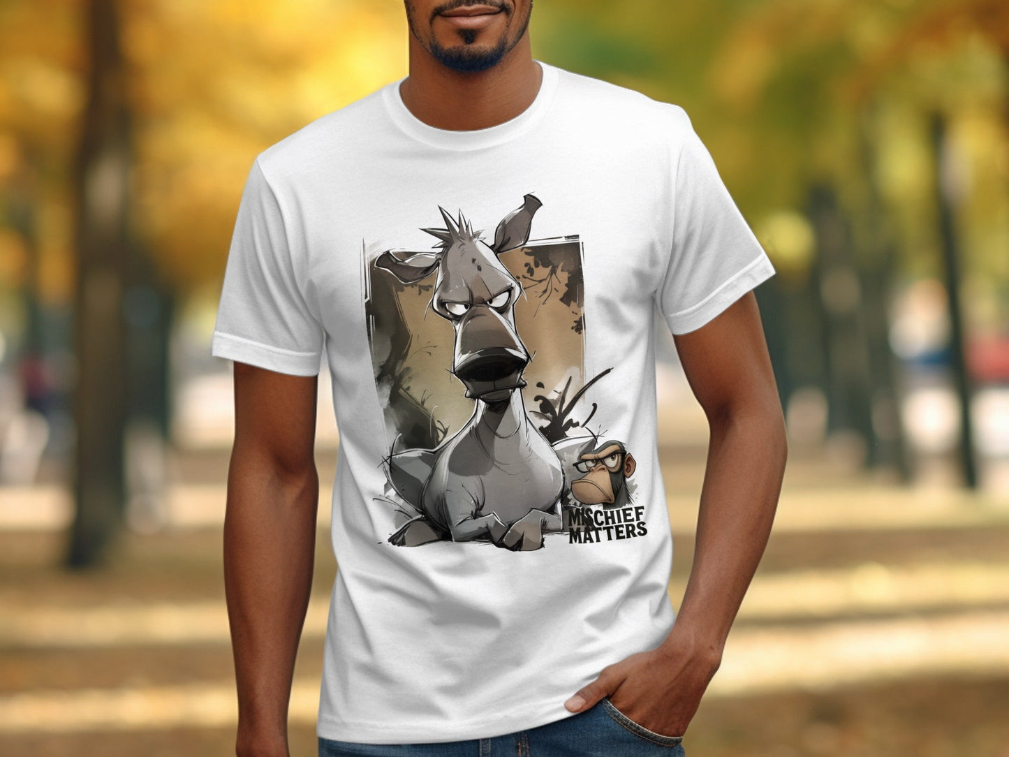 RMA APPAREL Donkey Cartoon T-Shirt, Unisex T-shirt S - 5XL, Animal Tee - Mischief Matters White T-shirt - RMA APPAREL - Roclla Media Apparel Store