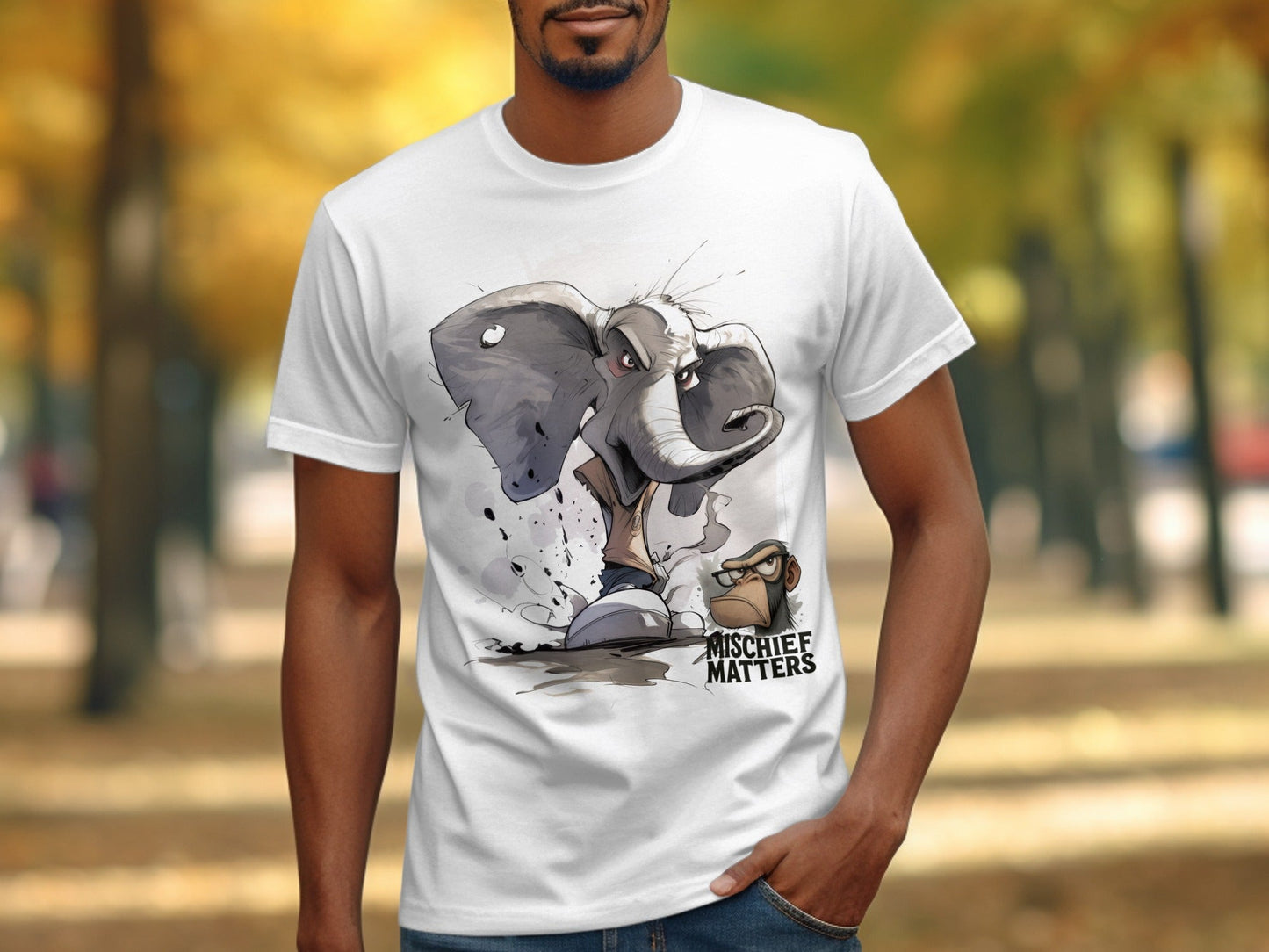 RMA APPAREL Elephant T-Shirt, Mischief Matters, Sizes S - 5XL, Unisex - Mischief Matters White T-shirt - RMA APPAREL - Roclla Media Apparel Store