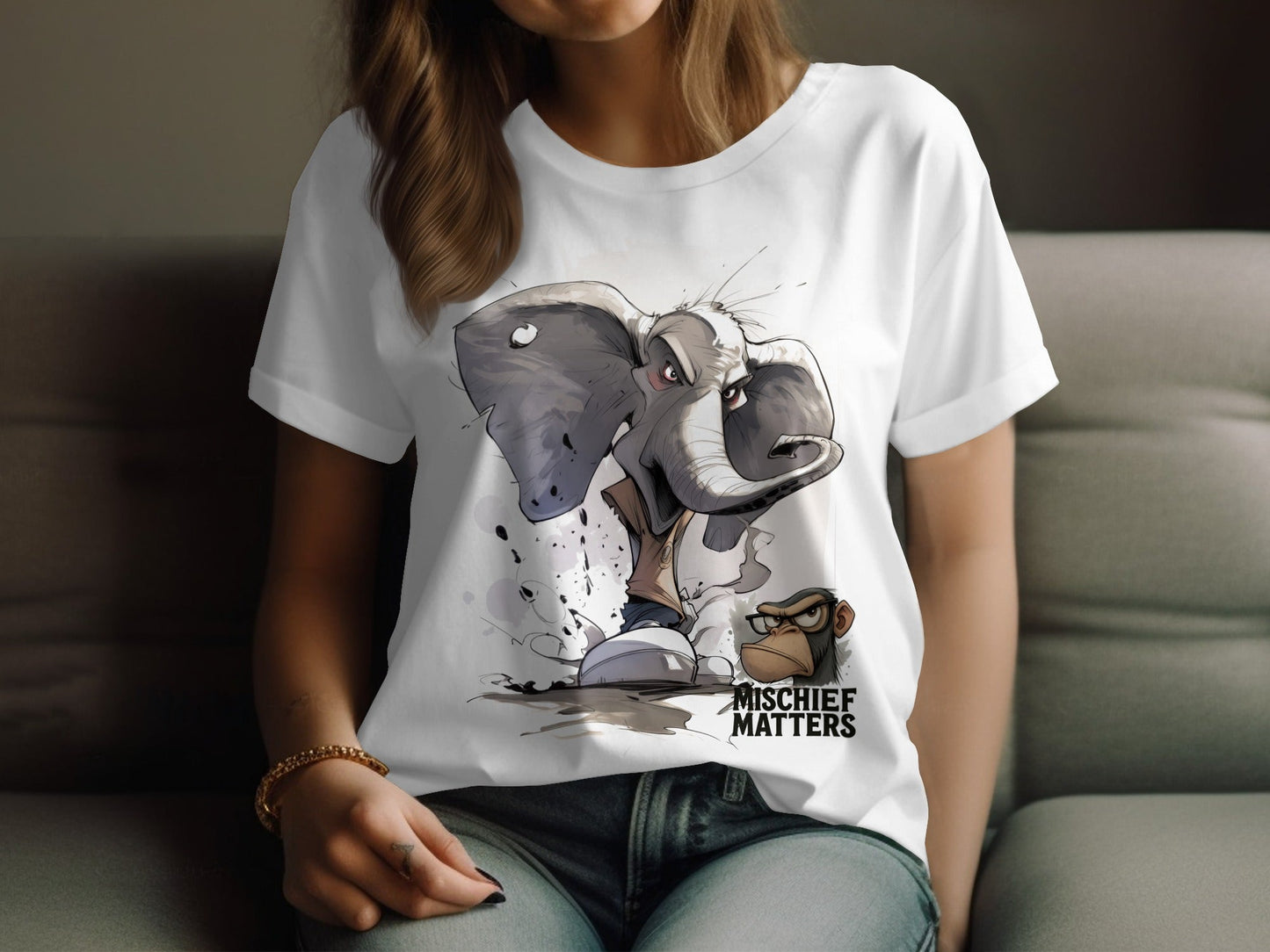 RMA APPAREL Elephant T-Shirt, Mischief Matters, Sizes S - 5XL, Unisex - Mischief Matters White T-shirt - RMA APPAREL - Roclla Media Apparel Store