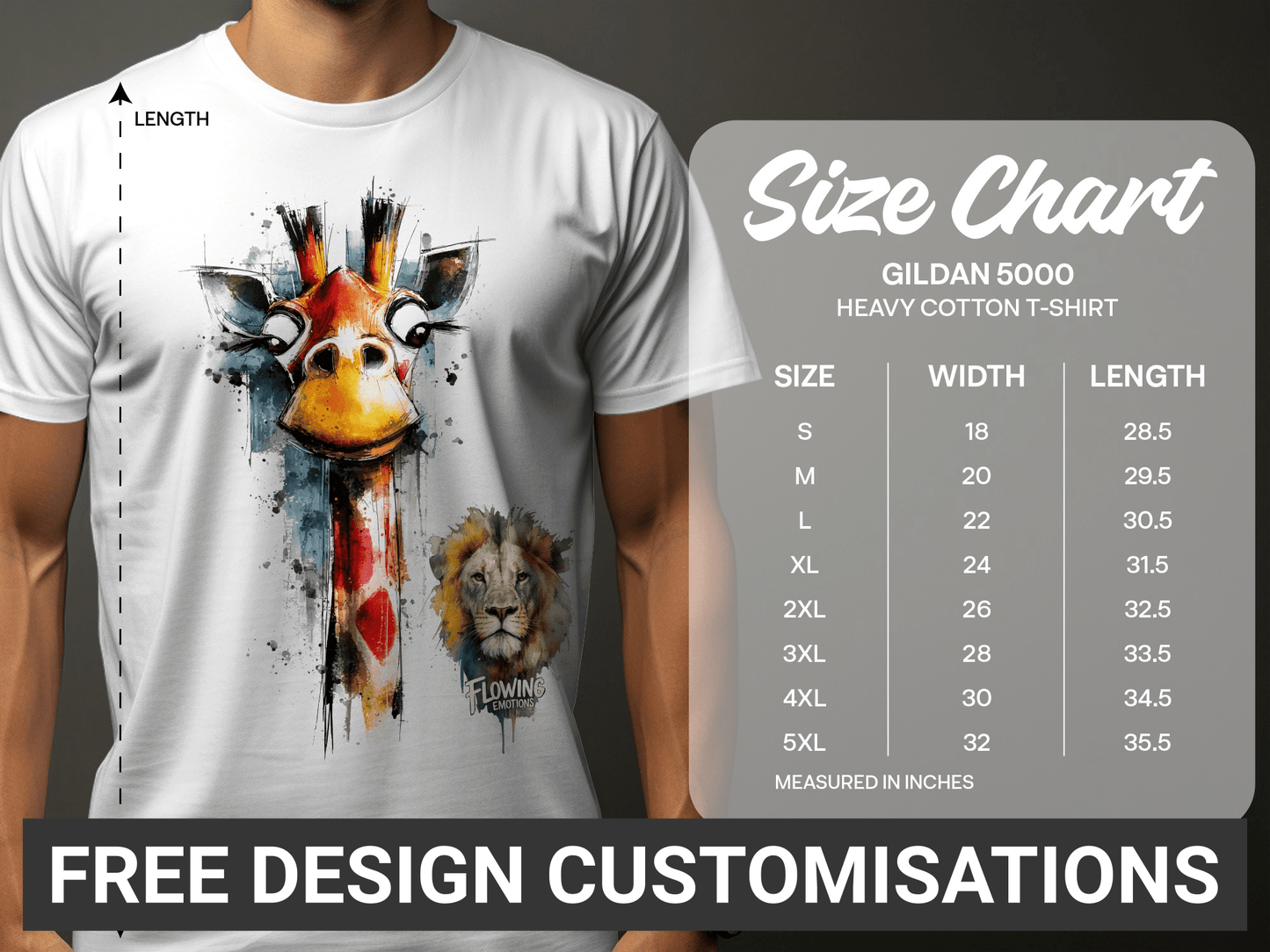 RMA APPAREL Giraffe And Lion Artistic Graphic Unisex T-Shirt - Flowing Emotions White T-Shirts - RMA APPAREL - Roclla Media Apparel Store