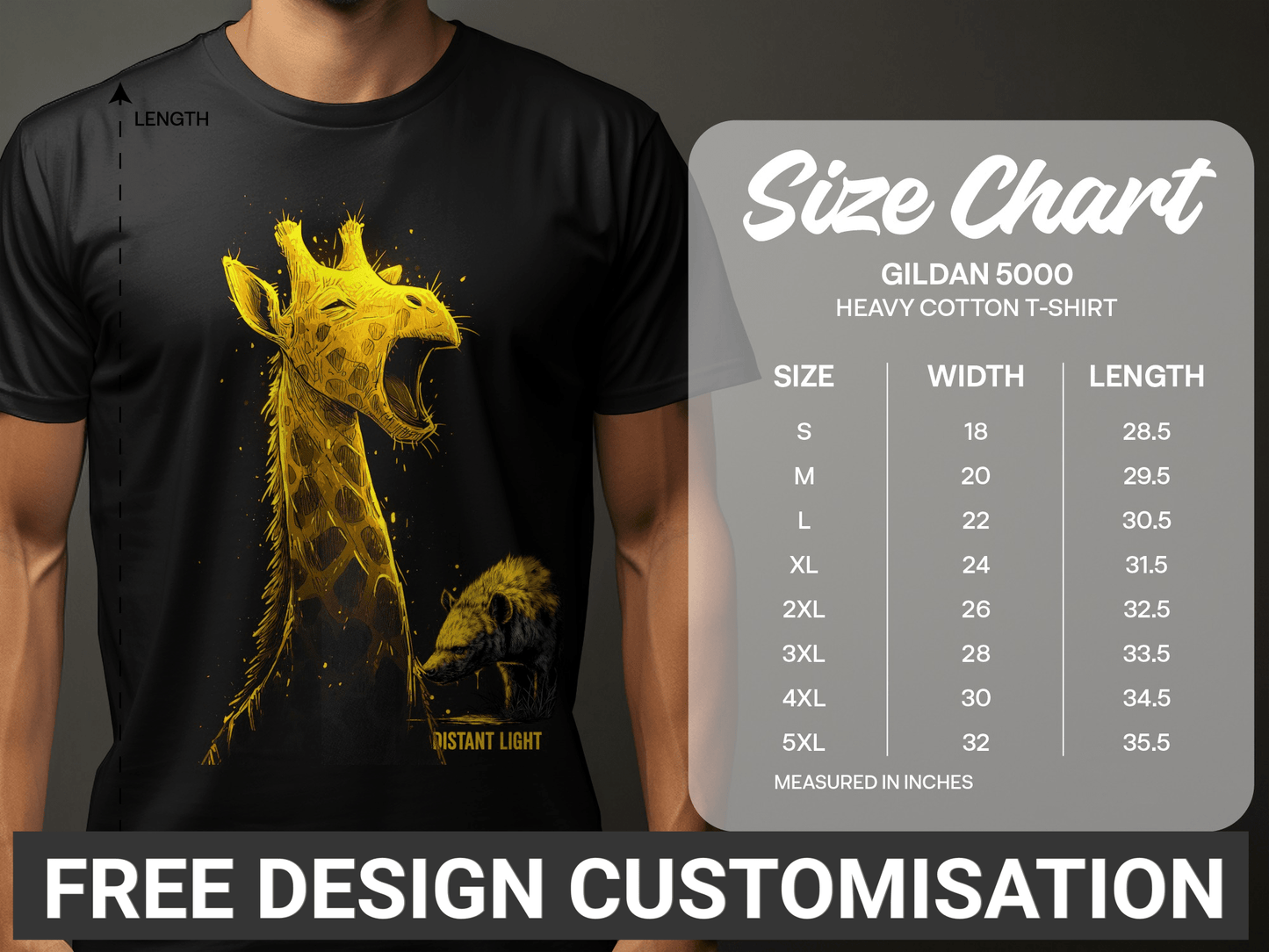 RMA APPAREL Giraffe Golden Illustration Graphic Unisex T-Shirt - Distant Light White T-Shirts - RMA APPAREL - Roclla Media Apparel Store