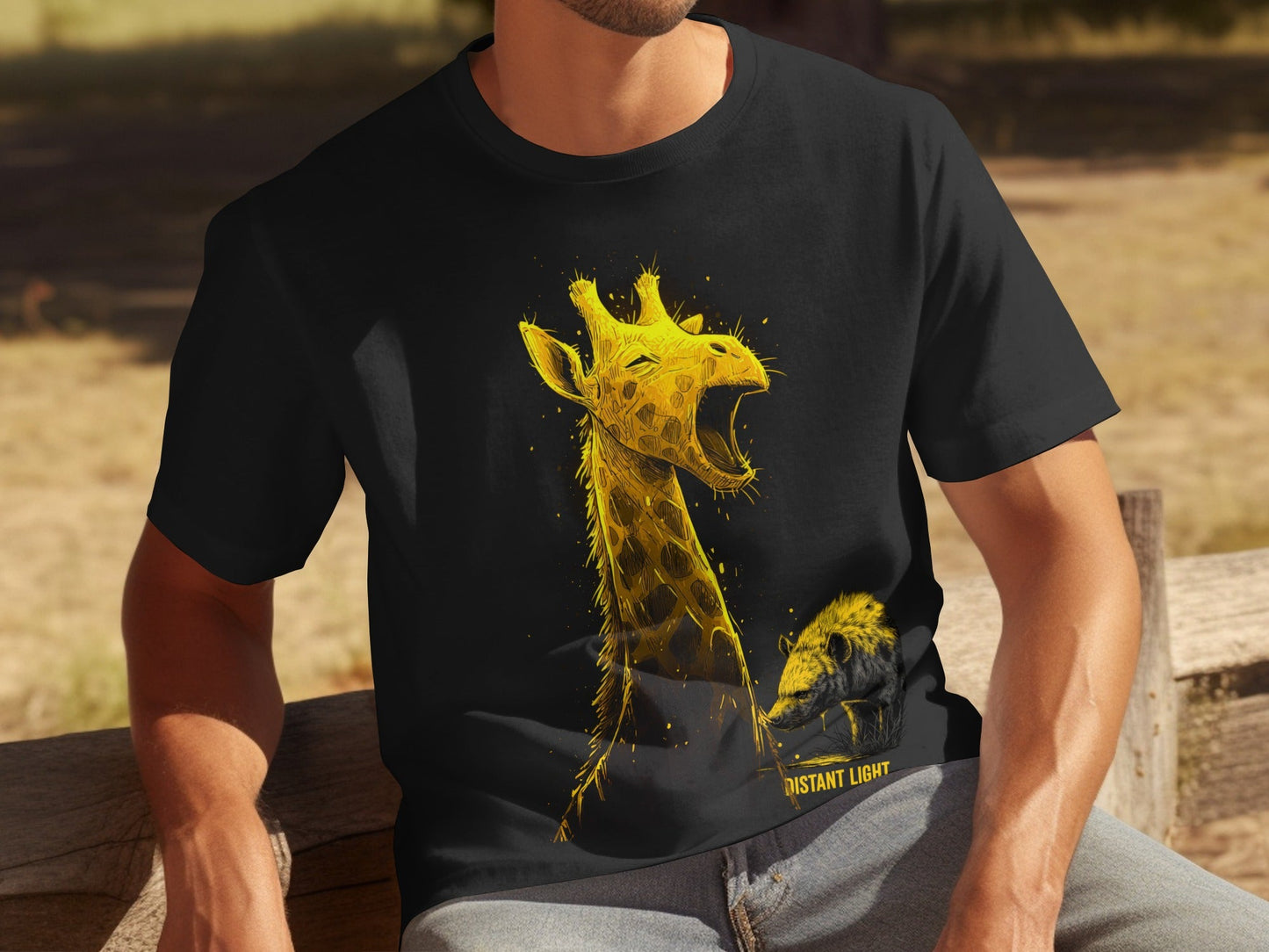 RMA APPAREL Giraffe Golden Illustration Graphic Unisex T-Shirt - Distant Light White T-Shirts - RMA APPAREL - Roclla Media Apparel Store